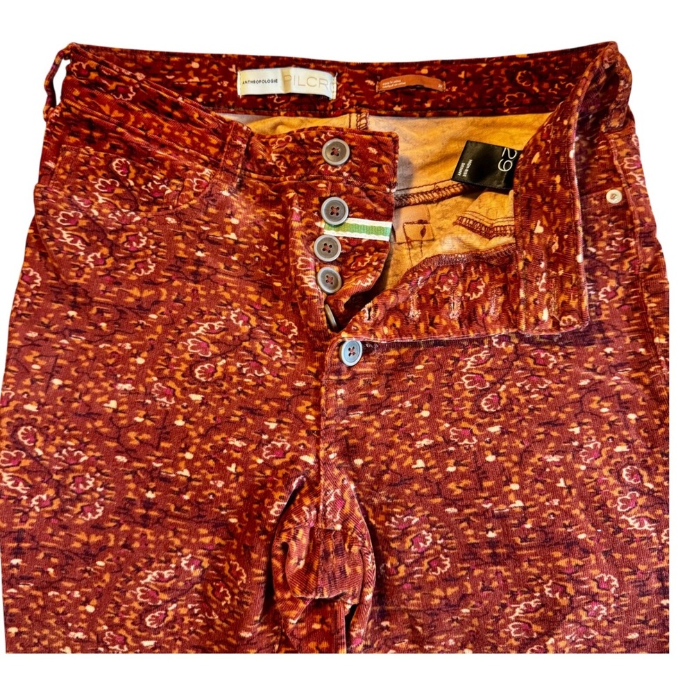 Pilcro Anthropologie Serif High-Rise Skinny Corduroy Pants Rust Print Size 29